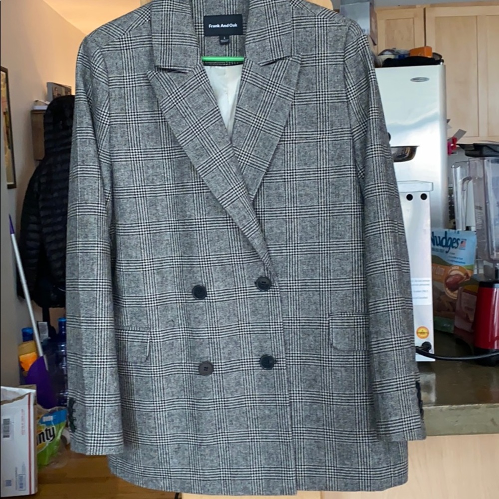 Frank & Oak Black and White Wool Blazer